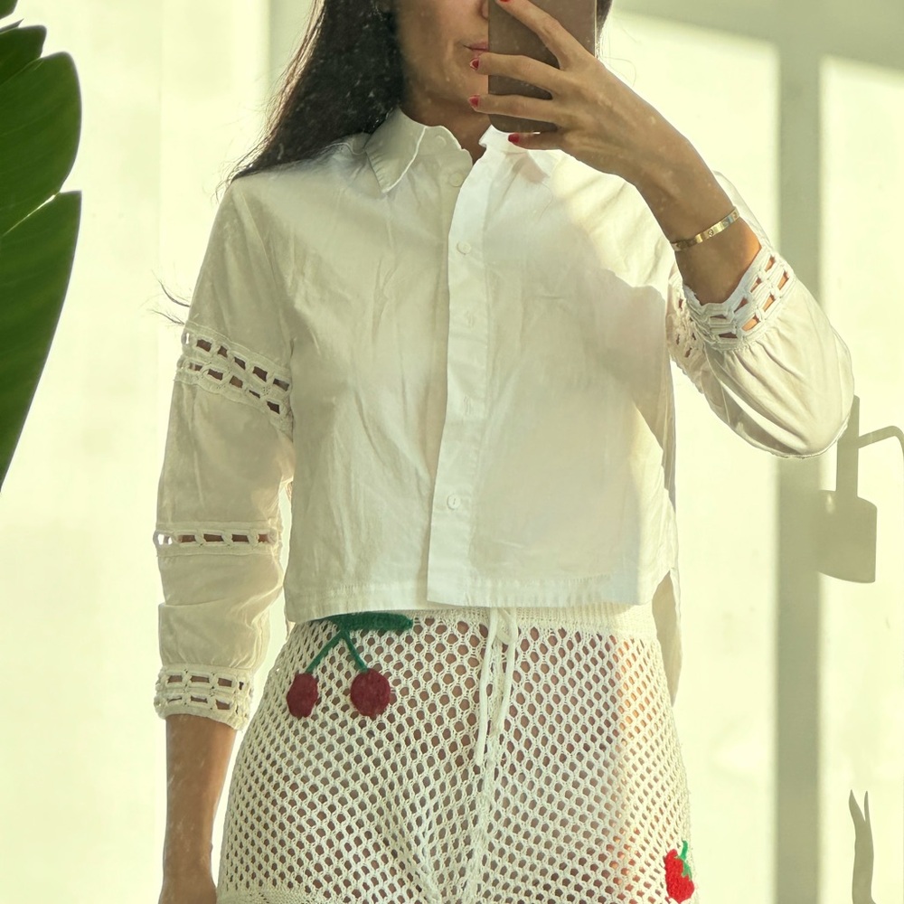 Ermanno Scervino White Button Down Shirt with Lace Accents